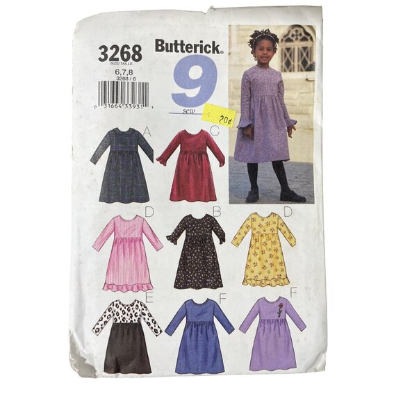 Butterick 3268 Sewing Pattern Sizes 6-7-8 Childrens Girls Easy ALine Dresses NEW - Picture 2 of 6